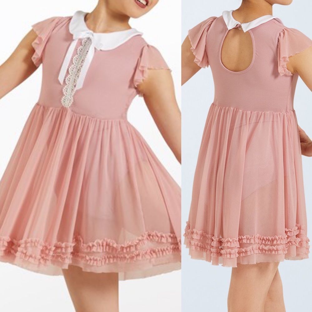 Weissman Pink Chiffon Ruffle Collar Dance Costume Dress